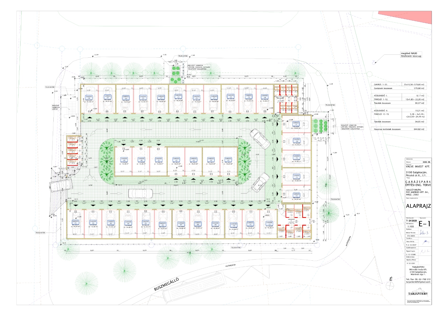Valve Invest garázs park hivatalos építési alaprajza